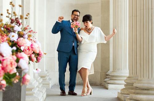 Wedding Couple in front of Old Marylebone Town Hall